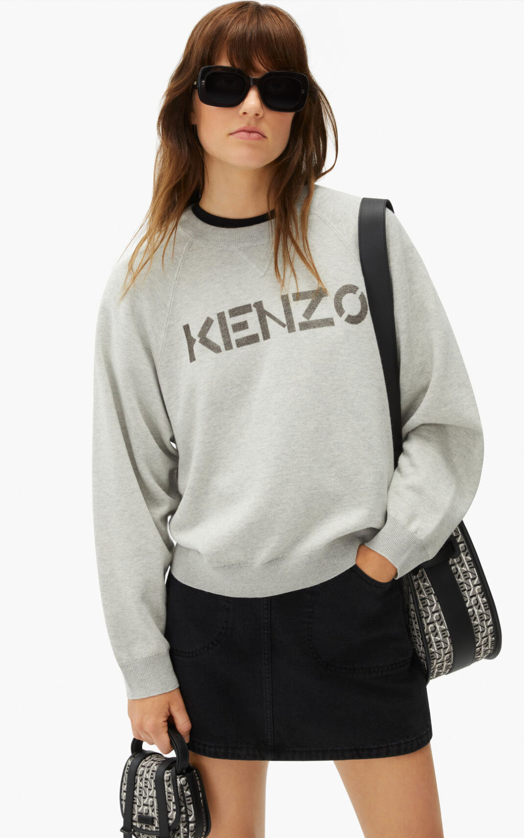 Kenzo Logo merino wool Jumper Grey For Womens 3761PSYKV